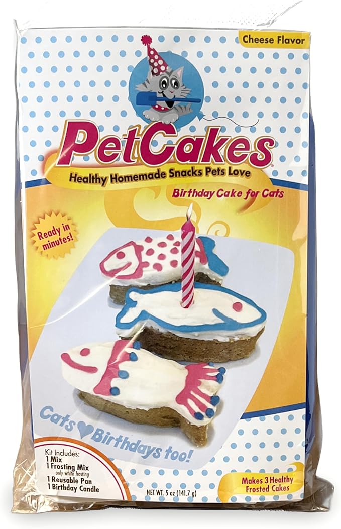 PetCakes Cat Birthday Cake Kit - Natural Treats - Cheese Flavor Kitten & Cat Food - 5.5 Oz