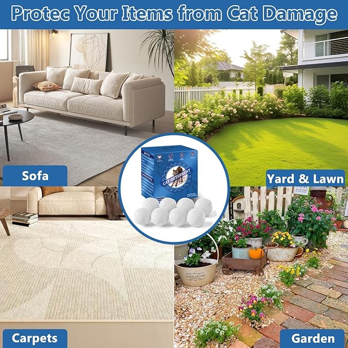 Cat Deterrent Outdoor, Natural Peppermint Oil Cat Repellent Outdoor, 10 Pack Cat Deterrent Balls Outdoor Indoor to Keep Cats Out of Yard, Garden, Lawn, Prevent Scratch and Chew, Keep Cats Away