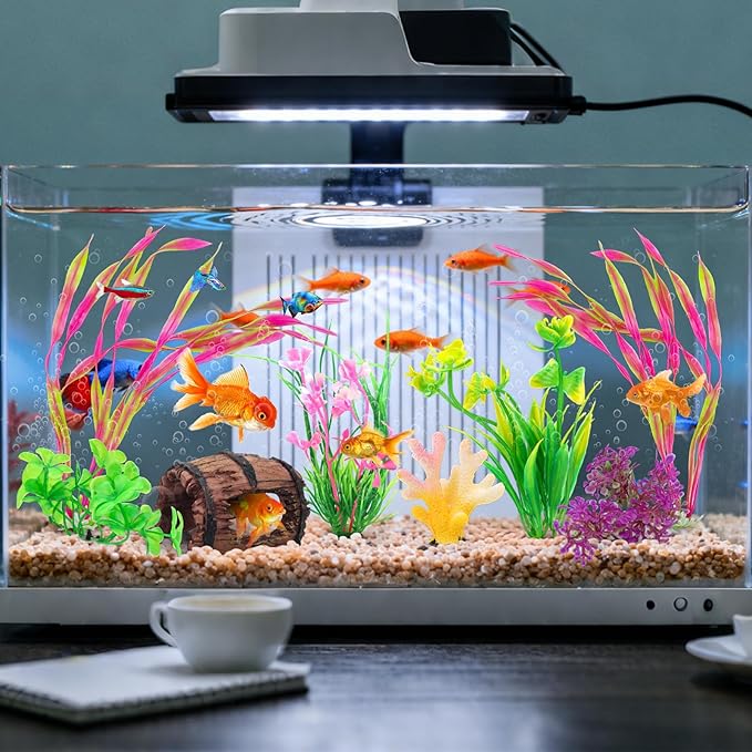 Small Fish Broken Barrel Decor Fish Tank Decorations Aquarium Accessories Plants Plastic Resin Barrel and Coral Hideout Ornaments Aquarium Decor Set 8 Pieces