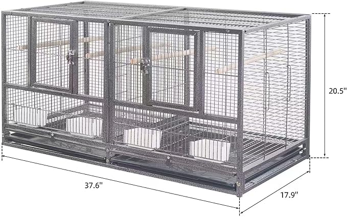 1F/2F/3F Stackable Center Divided Breeder Breeding Bird Flight Double Rolling Cage for Aviaries Canaries Cockatiels Lovebirds Finches Budgies Small Parrots. (Black Vein, 2F)