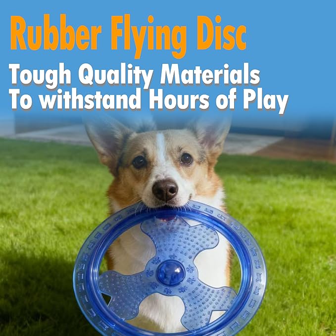 Dog Flying Disc, Outdoor Dog Toys, Dog Fetch Toy, Dog Toy for Medium Dogs and Large Dogs, Lightweight Soft Frisbee for Fetch, Tug of War, Catch, Play, 9 inch, Blue