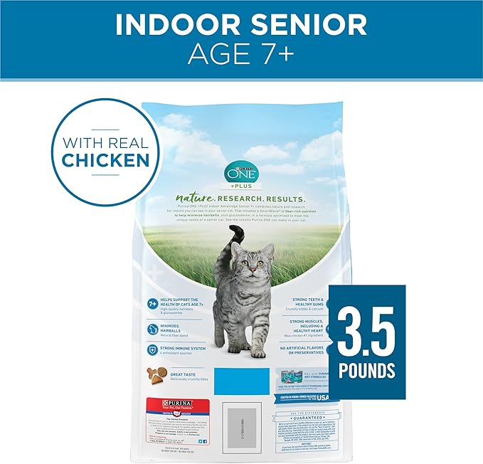 Purina ONE High Protein, Natural Senior Dry Cat Food, Indoor Advantage Senior+ - 3.5 lb. Bag