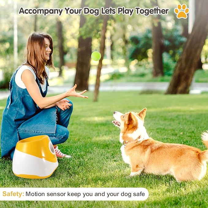Automatic Dog Ball Thrower with 3 Interactive Tennis Balls, Electric Pet Dog Ball Launcher Interactive Dog Toy,Adjustable Distance Settings for Indoor and Outdoor Play (Light