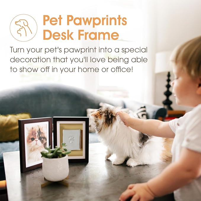 Pearhead Pet Paw Print Memorial Frame with Clay Imprint Kit, Dog & Cat Pawprint Keepsake Wood Photo Frame, DIY No Bake Paw Print Kit, 4x6 Picture Display, Espresso Brown