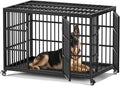 VERIFURTY 48 Inch Heavy Duty Dog Crate for Large Dogs with Self-Locking Latch, Escape-Proof Steel Kennel Indoor, XL Large Double Door Metal Pet Cage with Wheels