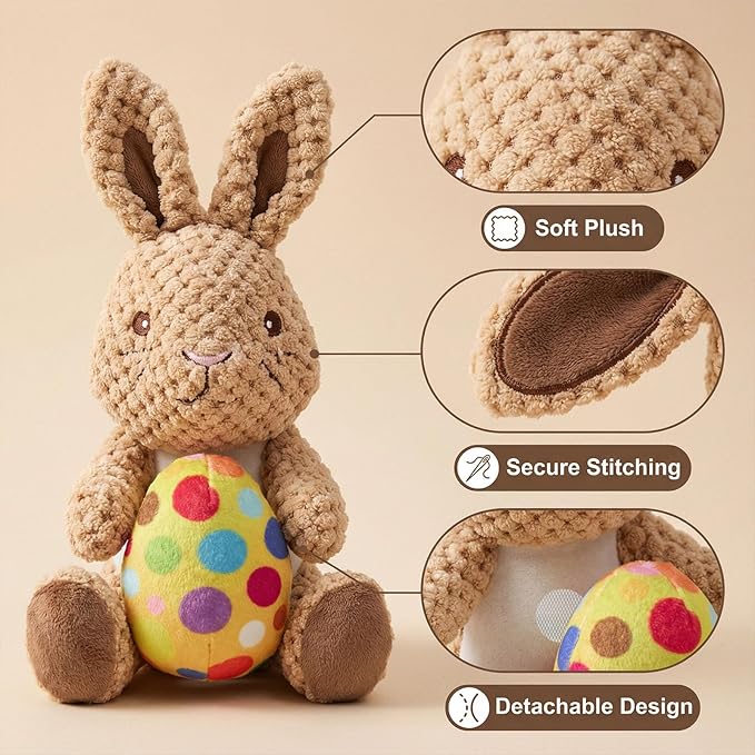 Easter Dog Toys,Easter Rabbit Bunny Egg Plush Squeaky Toys,Easter Rabbit Plush Squeaky Chew Toys for Small Dogs