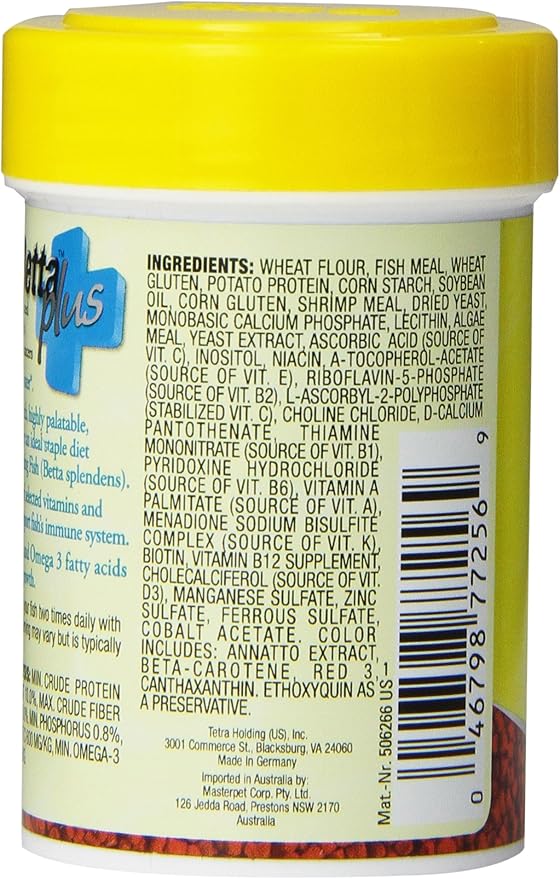 Tetra TetraBetta Plus Floating Mini Pellets, Fish Food with Natural Color Enhancer, 1.2 Ounces (Pack of 2)