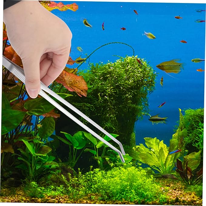 DOITOOL Curved Tip Stainless Steel Tweezers for Aquarium Plants Aquatic Plant Tongs for Fish Tank Maintenance and Trimming Ergonomic Design Resistant Coating