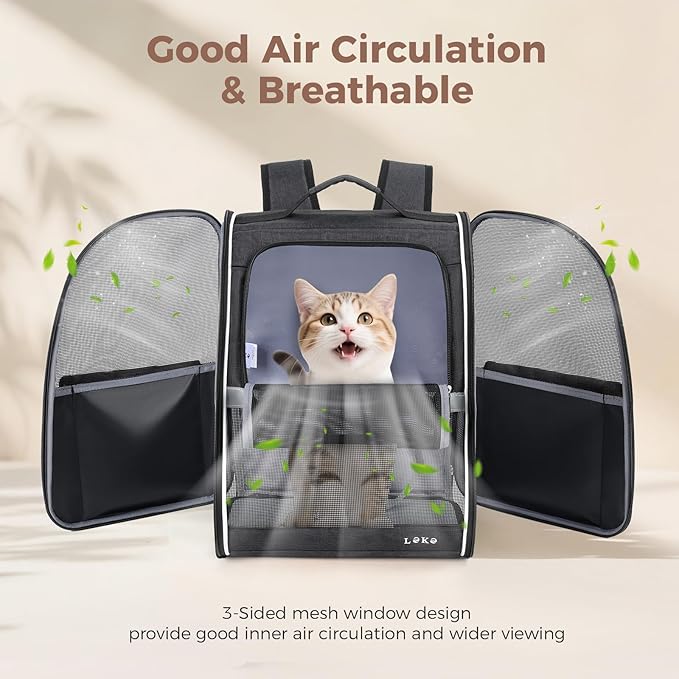 Lekereise Ventilated Dog Backpack Carriers, Cat Carrier Backpacks with Breathable Mesh for Small Cats Dogs Puppies Up to 17 Lbs, Pet Foldable Backpack Great for Travel Hiking Camping Outdoor Black