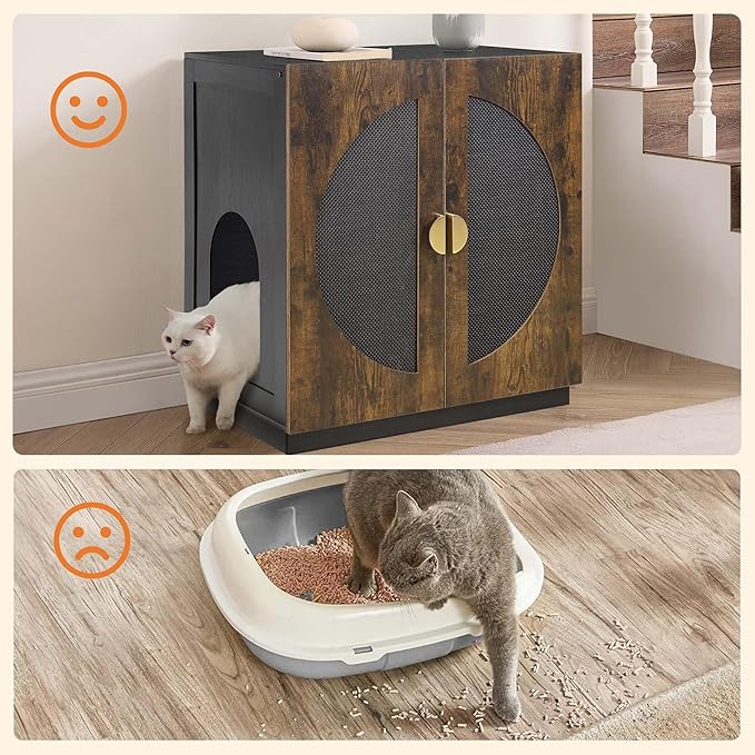 unipaws Tall Cat Litter Box Enclosure with Shelves, Hidden Litter Box Cover for Tall or Top Entry Litter Box, Kitty Enclosed Litter Box Cabinet, Cat Box Furniture, Rustic