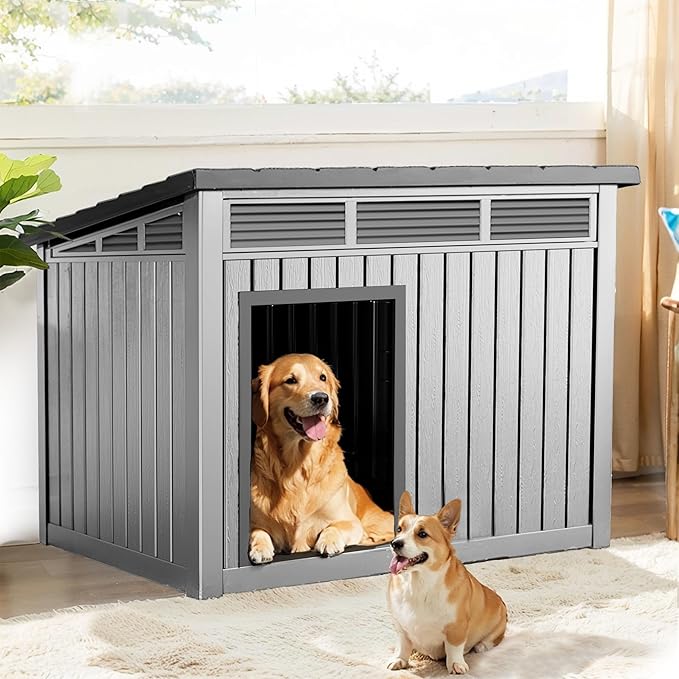 DRATO Insulated Dog House Outdoor, Resin Weatherproof Dog Houses for Large Dogs Outside Premium Material with All-Weather Protection for Pet Comfort