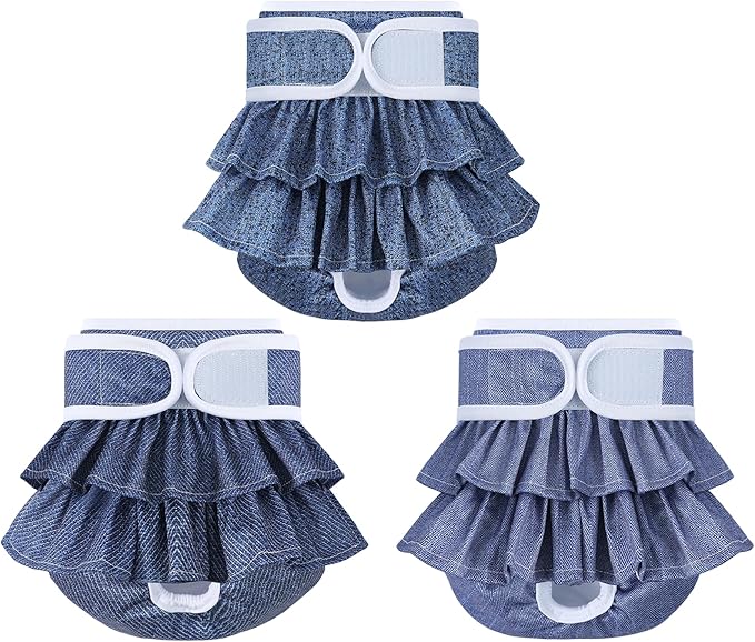 Reusable Dog Diapers Female 3 Pack Doggie Diapers for Period Heat Incontinence Puppy Training (Medium, Jeans)