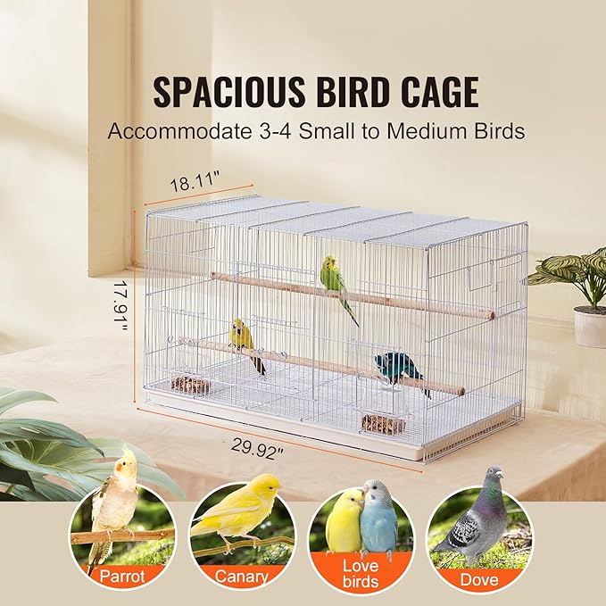 Happybuy 30-inch Stackable Flight Bird Cage for Small Parrots Like Canaries, Cockatiels, Lovebirds, Finches, Budgies, Conures and Macaws. Portable Pet Birdcage with Handle and Perches