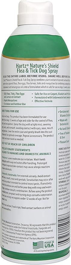 Hartz Nature’s Shield Flea & Tick Spray Treatment for Dogs, Natural and Effective Flea & Tick Prevention and Protection for Dogs with Cedarwood and Lemongrass Oil, 14 Ounces