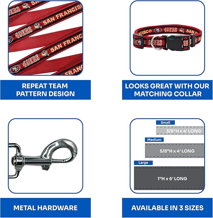 NFL PET San Francisco 49ers Dog Leash, Large Football Team Leash for Dogs & Cats - Shiny & Colorful, Licensed by The NFL