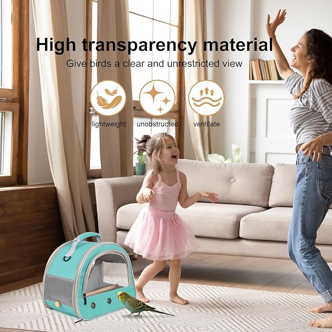 halinfer Small Bird Travel Carrier for Parakeet Budgies Parrot Cockatiel Conure, Portable Lightweight Clear Front Window with Horizontal Bar for 2 Birds Standing Perch
