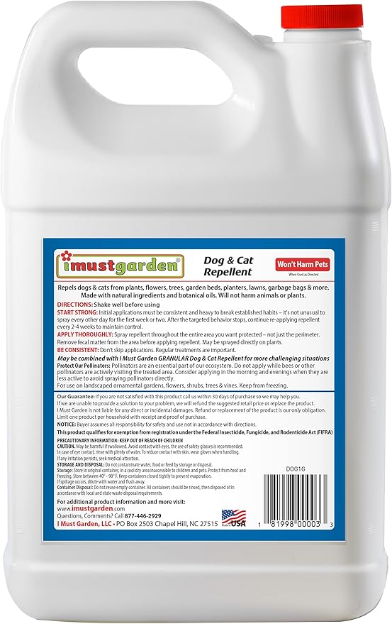 IMUSTGARDEN Dog and Cat Repellent: All Natural Spray to Stop Chewing and Repel from Yards, Plants, and Gardens – 1 Gallon Ready-to-Use Refill