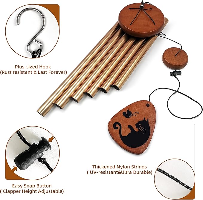 Cat Memorial Gifts - Cat Memorial Wind Chimes, Loss of Cat Sympathy Gift,Pet Sympathy Gifts for Cats, Remembrance Gifts for Loss of Cat 28 inches