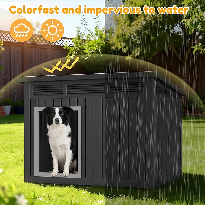 Fancyango Large Dog House for Indoor & Outdoor - Weatherproof & Removable Roof, Fits Small to Large Dogs (42.8" L x 33" W x 31.5" H) - Black