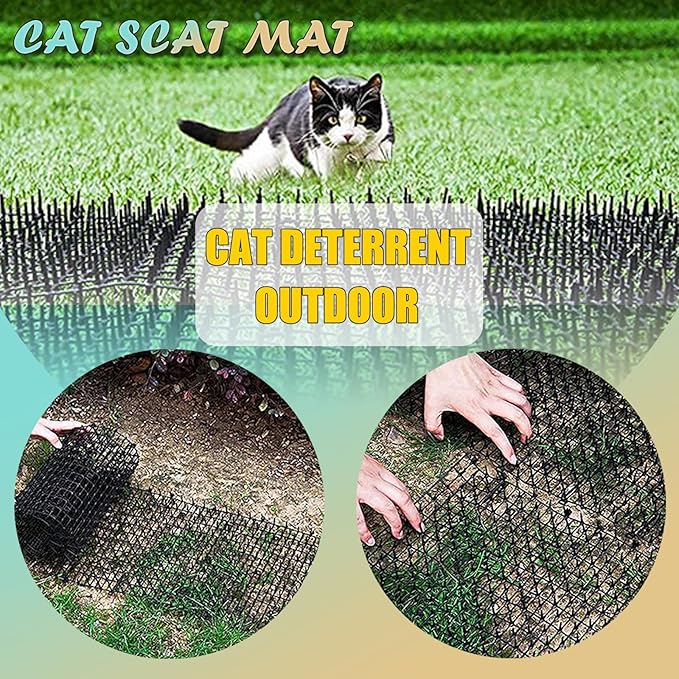 Scat Mat for Cats Black, 13ft Cat Repellent Mats with 6 Garden Staples, Plastic Training Scat Mat with Spikes, Anti-Cat Mats Dog Digging Deterrent Pad for Indoor and Outdoor Sofa Garden Flowerbeds