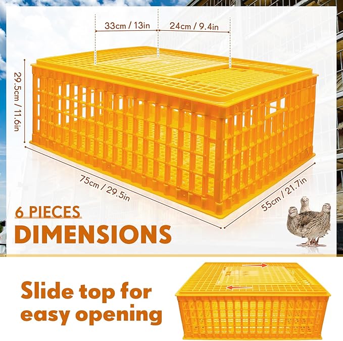 Sintuff Poultry Carrier Crate Plastic Chicken Transport Cage Bird Carriers Chickens Carrier Travel Crate Basket Box for Poultry Chicken Bird Duck Goose, 29.5 x 21.7 x 11.6 Inch(4 Pcs)