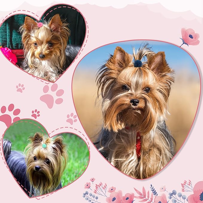 Qearl 48 Pcs Colored Ball Bows with Rubber Bands - Pet Hair Accessories for Dog, Puppy, and Cat Grooming