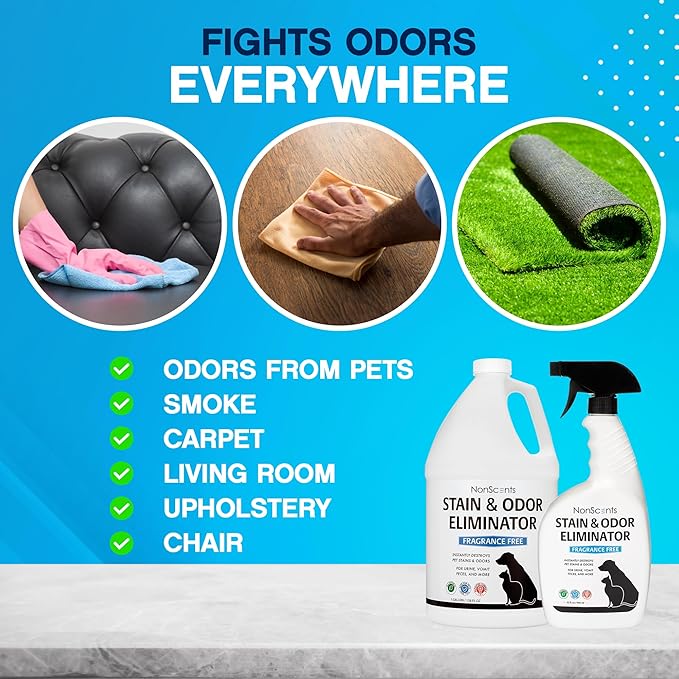 NonScents Stain & Odor Eliminator - Pet Odor & Stain Remover for Dog and Cat Urine - Fragrance Free (1 Gallon) (Pack of 2)