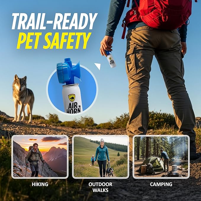 GUARD DOG SECURITY Air Horn for Dogs, Powerful Blow Air Horns training and behavior aids, Air Horn for Safety, Stops Barking, Jumping, Fighting, Chasing, Works as coyote deterrent (1 Pack w/whistle)