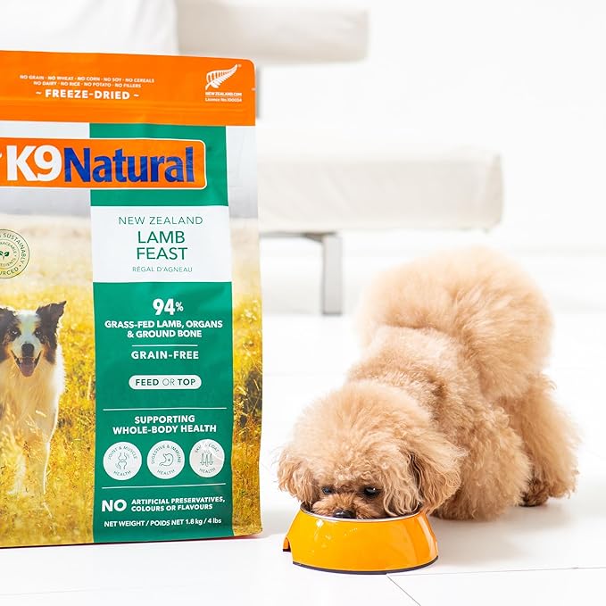 K9 Natural Lamb Freeze Dried Dog Food, High-Meat Natural Complete Meal or Meal Toppers for Dogs, Grass-Fed Lamb from New Zealand, Grain-Free, GMO-Free, Complete & Balanced Nutrition, 4lb