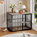 43 Inch Indoor Dog Crate End Table Furniture with Double Doors, Wooden Pet Cage Side Table, Heavy-Duty Dog Kennel for Medium and Large Breeds