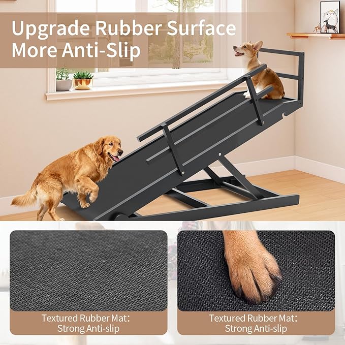 SLSY Dog Ramp for High Beds & Couch, 63" Folding Adjustable Pet Ramp with Non-Slip Rubber Mat, 5 Height Levels (15.7"–31.4"), Portable Dog Stairs for Large Dogs up to 250 lbs, Black