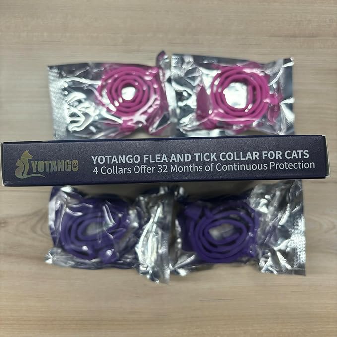 4 Pack Flea Collar for Cats, 32 Months Flea and Tick Prevention for Cat, Waterproof Cat Flea Collar, Natural Flea Treatment, Adjustable Fleas and Ticks Collars for Cats Kittens(Pink&Purple)