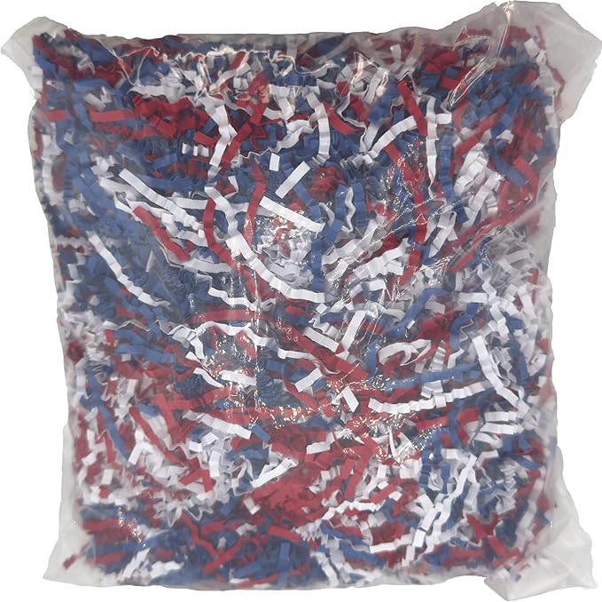 1655 USA Crinkle Paper Foraging Fill - 4oz Red White and Blue Shredded Crinkle Paper Filler - Bird Nesting - Safe Shreddable Enrichment for Parakeets, Cockatiels, Conures, African Greys & Macaws