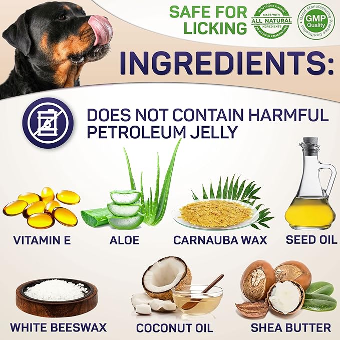 Dog Paw Balm Natural Moisturizer for Dry Cracked Paws - Lick Safe Paw Cream Wax with Aloe Vitamin E - Winter Summer Protection Hot Pavement Snow Salt - Healing Nose Balm