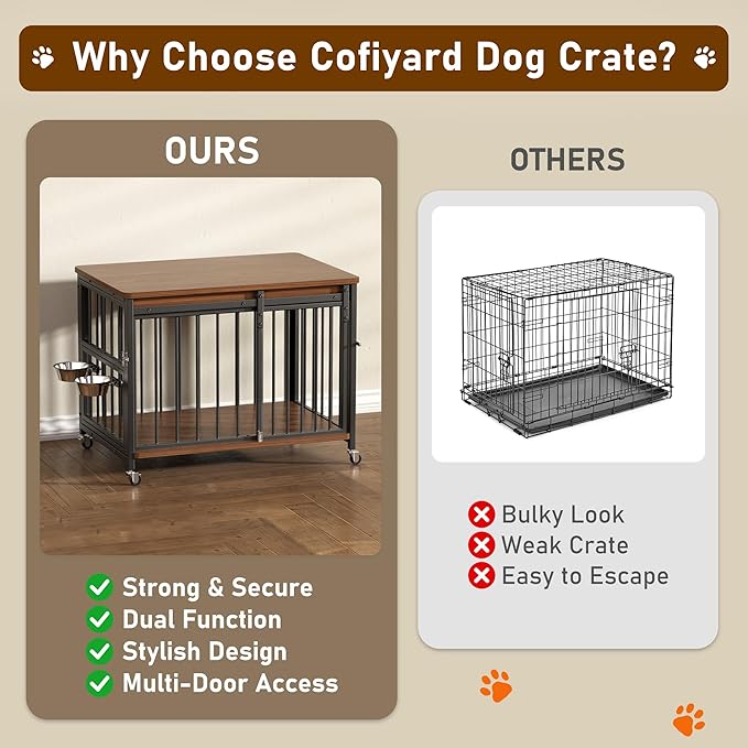 Dog Crate Furniture, 32’’ Wooden Dog Kennel Indoor with Sliding Front Door, Multi-Side Openings & Feeding Window Pet Cage House as TV Stand, End Table for Medium Dogs