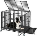 42 Inch Heavy Duty Dog Crate with Wheels, Escape Proof Metal Kennel with 3 Doors & Removable Tray for Large Medium Dogs, Black