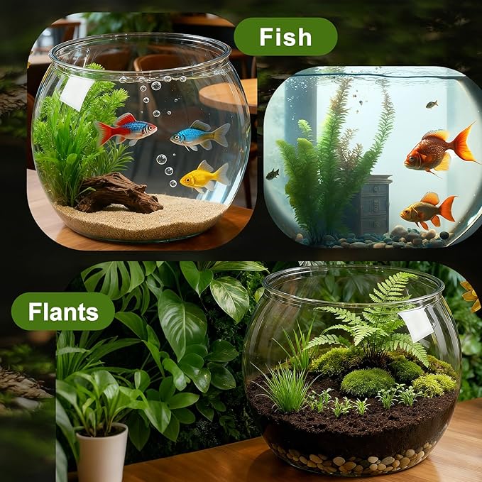 Geelin 7 Gallon Plastic Fish Tank Large Bowl Shatterproof with Crystal Clear Clarity for Terrarium, Flower Vase Centerpiece Gift for Fish Lovers (Round)