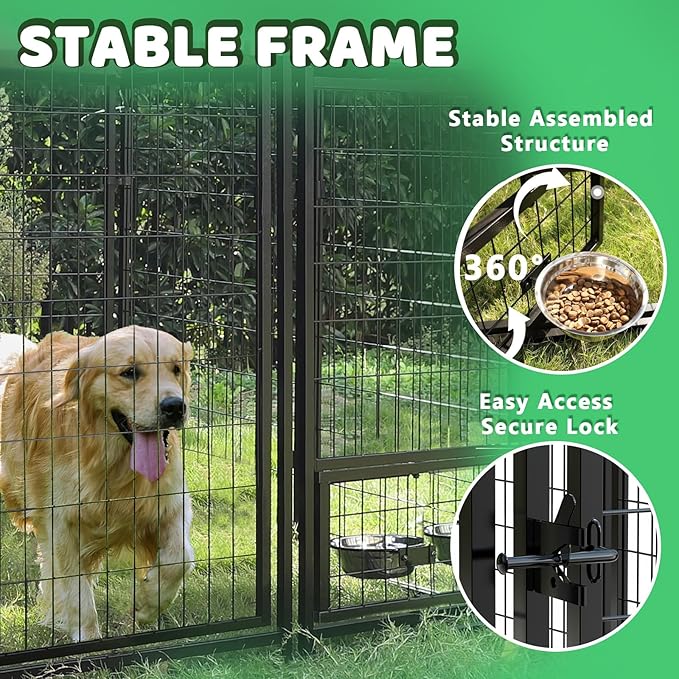 LEMBERI 4x4x6 FT Outdoor Dog Kennel for Large Dogs, Heavy Duty Welded Wire Steel Dog Playpen Fence with Secure Lock, Pet Pen with UV-Resistant Waterproof Roof Cover for Outside