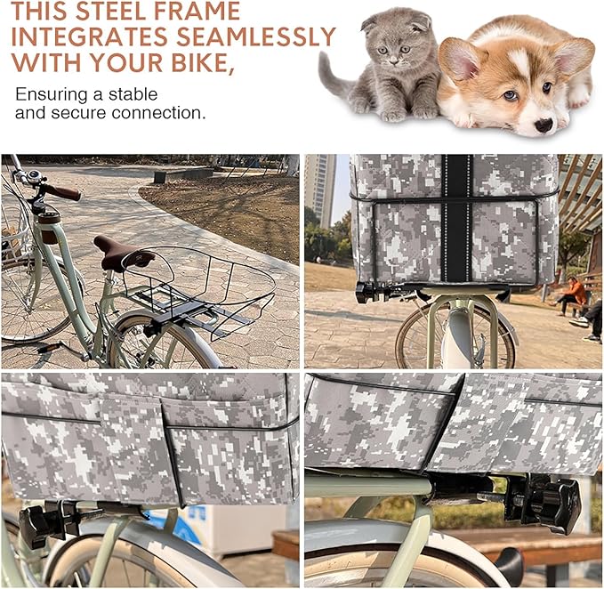 Bike Pet Carrier Rear Basket | Multi - Use As Backpack & Car Seat Cover | Sturdy Metal Frame