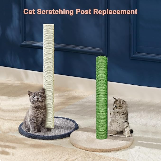 Cat Scratching Post Replacement for Cactus Cat Tree & Tower, Green 2 PCS 15.7in, Natural Sisal Replacement Parts with M8 Screws, Cute Green Cat Tree Refurbishment