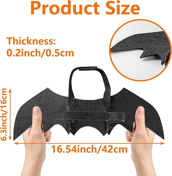 Pet Cat Bat Wings for Halloween,Soft Felt Costume for Cats & Dogs, Adjustable Straps, Cute Vampire Cosplay, Fun Halloween Photo Props Party Decoration Accessories (Black 16.54 x 6.3 inch)
