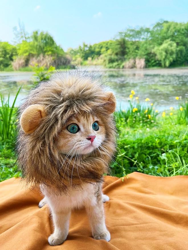 Lion Mane Wig for Cat,Cat Costume,Puppy Costume,Funny Pet Costumes for Halloween Christmas, Funny Pet Clothing Accessories (Large, Dark Brown)