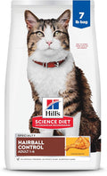 Hill's Science Diet Hairball Control, Adult 1-6, Hairball Control Support, Dry Cat Food, Chicken Recipe, 7 lb Bag