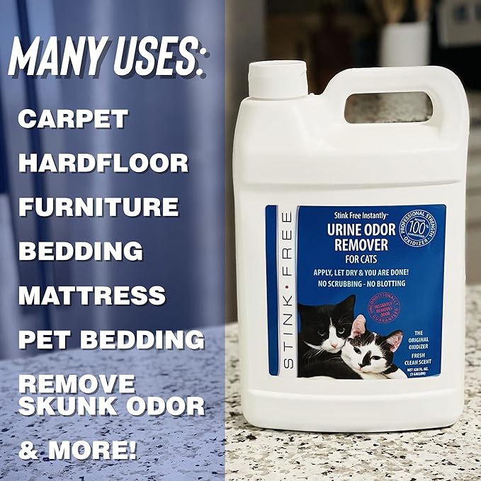 Instantly Urine Odor Remover & Eliminator for Cat Urine, Oxidizer Based Urine Cleaner for Carpets, Rugs, Mattress, etc. 128 Oz (1 Gallon)