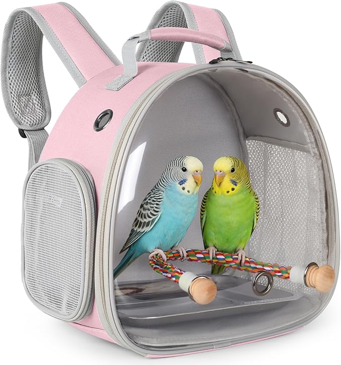 Small Bird Travel Backpack Carrier Cage, Backpack to Transport Backpack Carrier with Metal Tray Stand Perch for Parakeet Cockatiel Budgies Vet Carry Book Bag Green