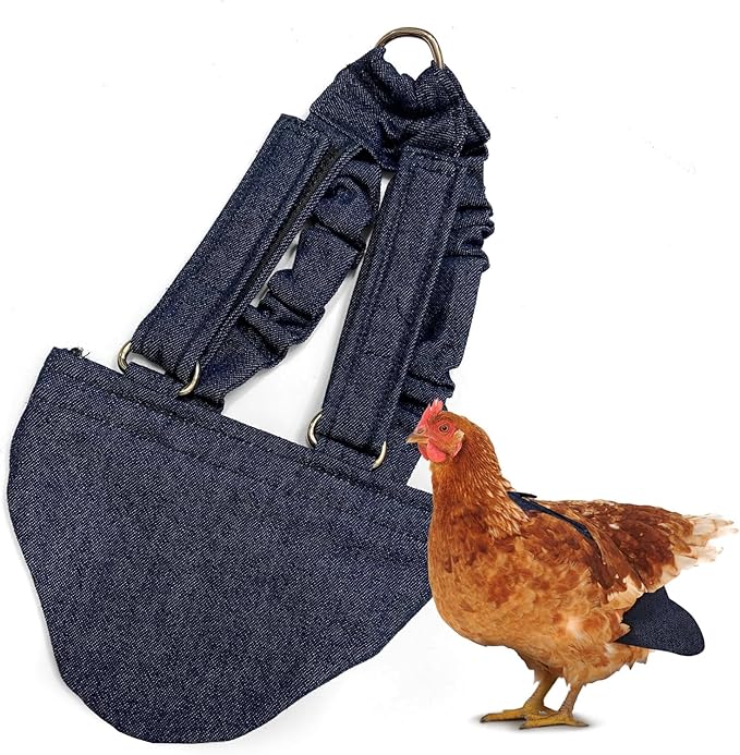 Hen Holster Bikini Diaper, Bird Diaper & Harness for Hens, Roosters, Ducks, Geese - with Removable Vinyl Liner, Adjustable Fit for Outdoor Adventures & Indoor Use - Easy to wear - S/M, Denim