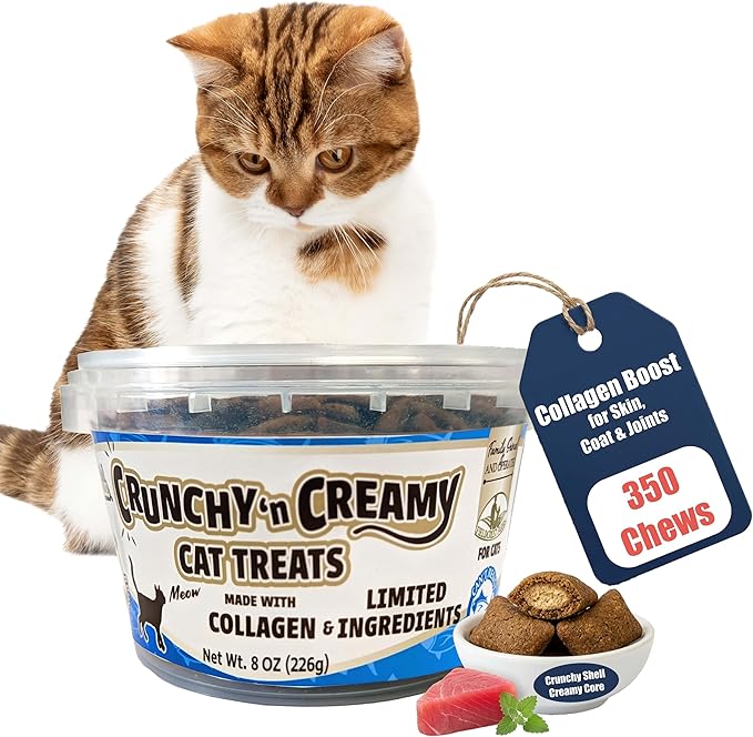 Fieldcrest Farms Nothin’ to Hide Collagen Cat Treats – Crunchy & Creamy Cat Snacks, High-Protein Healthy Treats for Skin, Coat & Joint Support, Tuna Flavor, 8 oz.