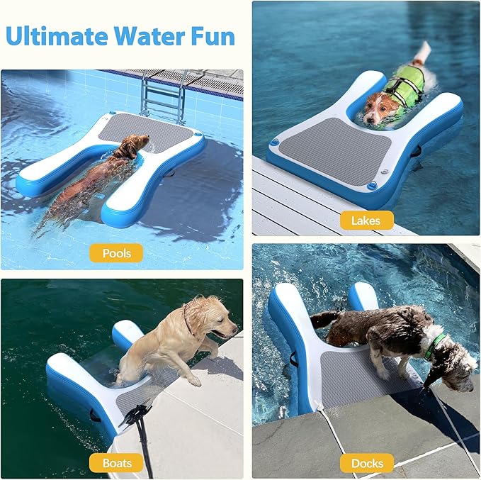 COZIWOW Dog Boat Ramp 60" L Extra Wide Dog Pool Ramp,Floating Water Ladder for Dogs Up to 220 lbs,Puncture-Resistant Surface Ideal for Pools,Lakes,Boats,Docks,with Non-Slip Pad