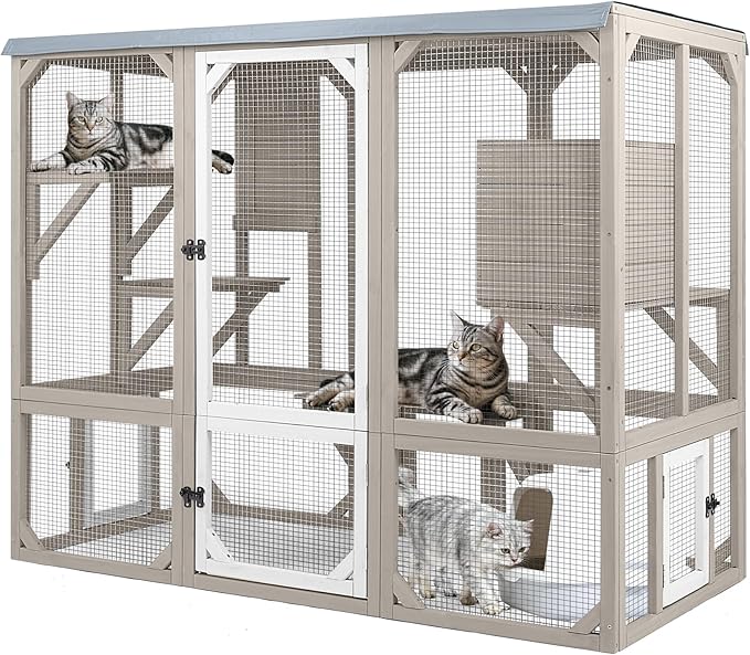 PetsCosset Catio Outdoor Cat Enclosures 4 Story Large Cat's House for Indoor Outdoor Window Catio Wooden Outside Kitty Patio with Resting Room,Waterproof Roof,Jumping Playforms (47" H Cat Catio)