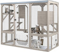 PetsCosset Catio Outdoor Cat Enclosures 4 Story Large Cat's House for Indoor Outdoor Window Catio Wooden Outside Kitty Patio with Resting Room,Waterproof Roof,Jumping Playforms (47" H Cat Catio)
